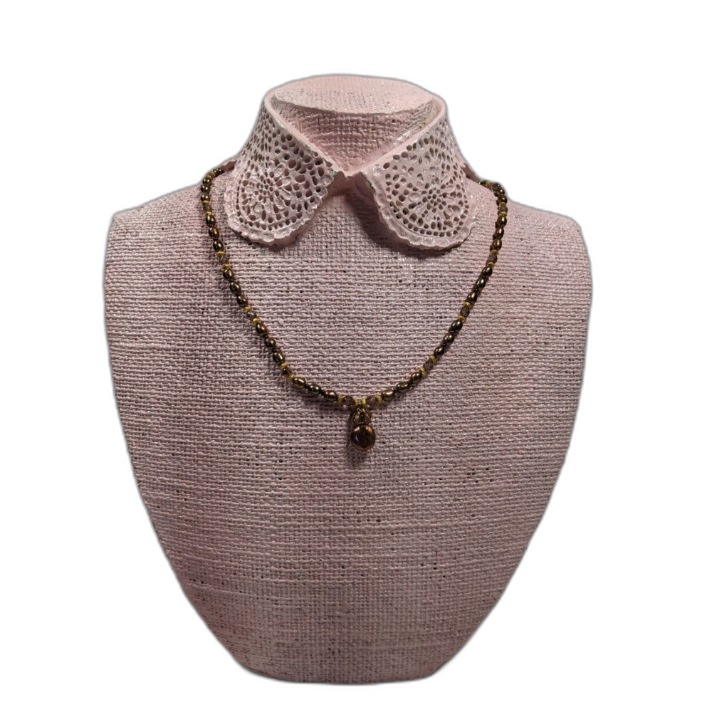 Handcrafted Bronze Pearl Necklace Gold Tone Toggle Glass Bead Fairycore Coquette